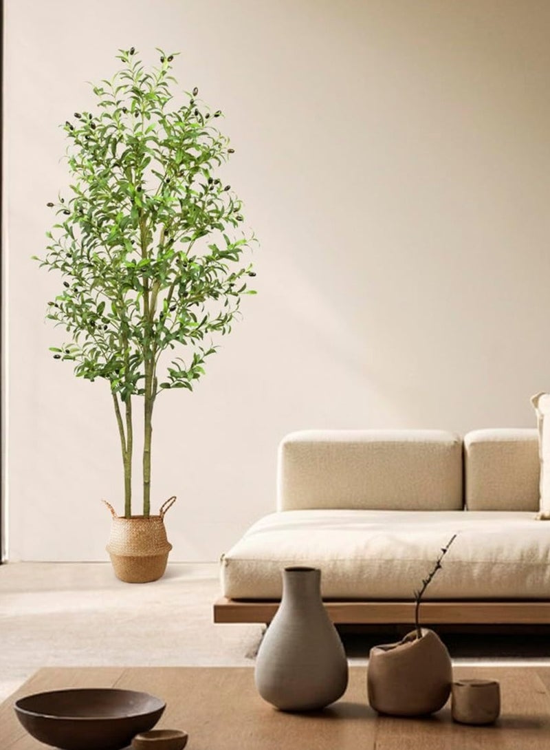 **نبات زيتون اصطناعي في أصيص - شجرة حريرية بطول 6 أقدام (180 سم)، نبات مزيف مثالي في أصيص مع سلة من القش، لتزيين المنزل/المكتب/الحديقة الحديث داخليًا/خارجيًا وهدية لاستقبال المنزل الجديد** - Image 5